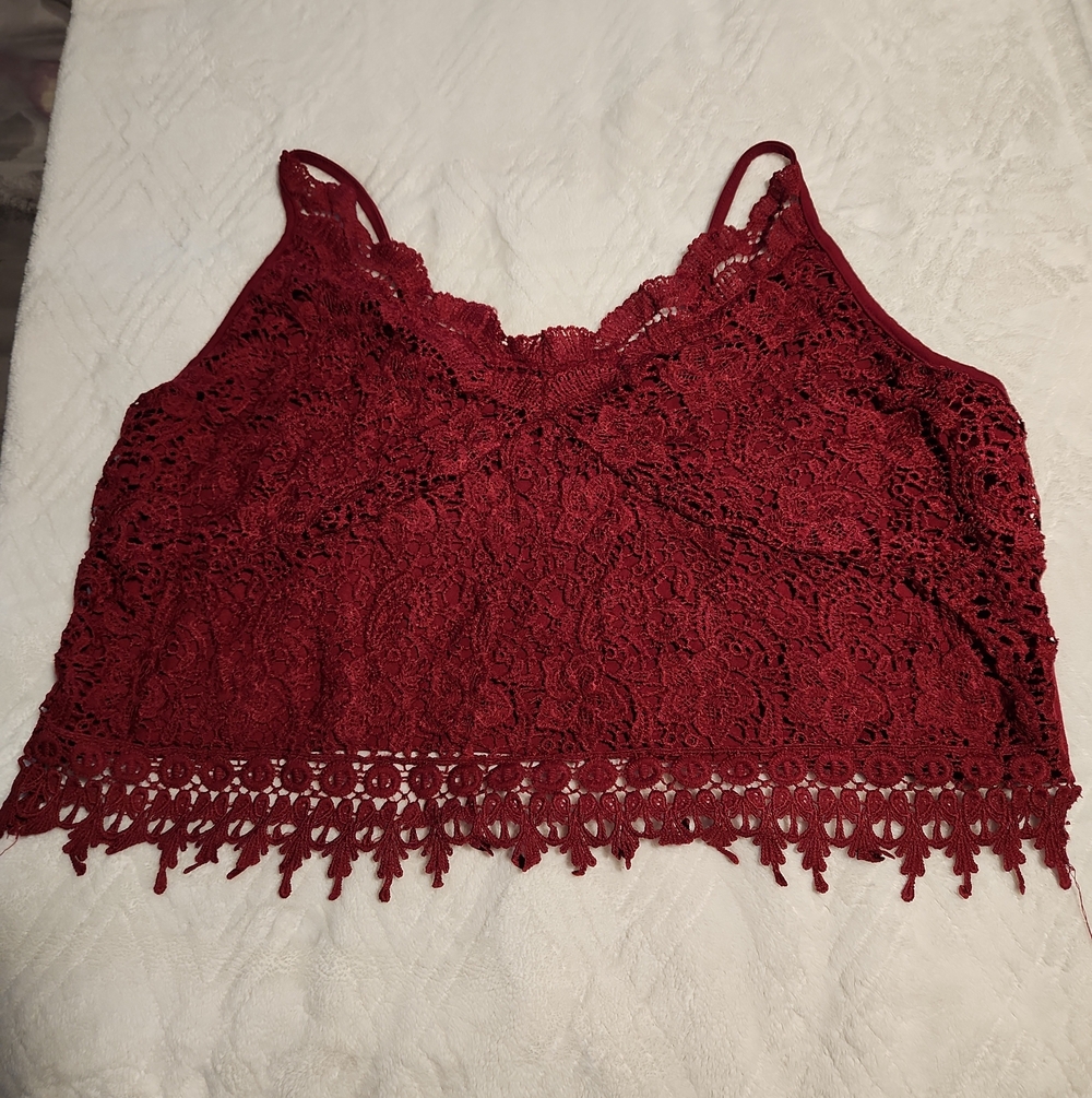 SHEIN Curve Red Crochet Lace Bralette Top